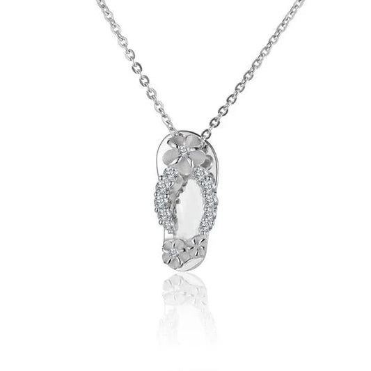Sterling silver Plumeria 11CZ slipper pendant with floral design, crafted from 925 sterling silver, perfect for jewelry making.