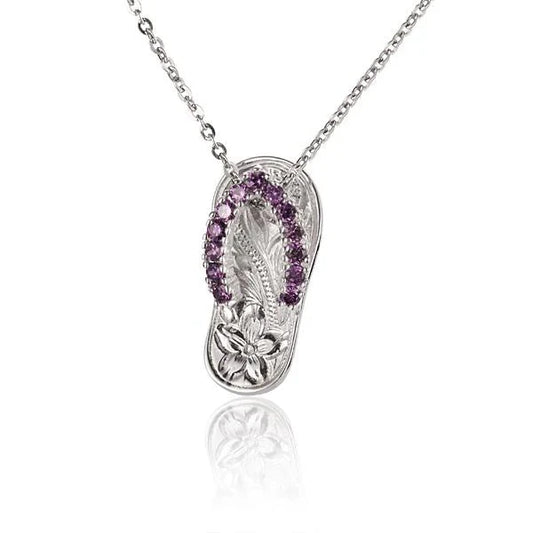 Purple scroll slipper pendant in 925 sterling silver with intricate detailing, perfect for jewelry collection or gift.