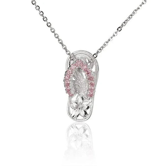 925 sterling silver Pink Scroll Slipper Pendant with intricate design, perfect for jewelry and accessory collection.