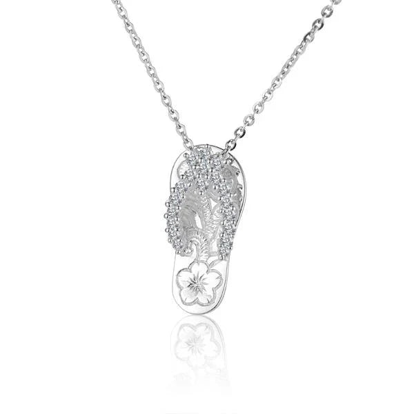 Hawaiian 925 Sterling Silver 18CZ scroll slipper pendant with intricate design.