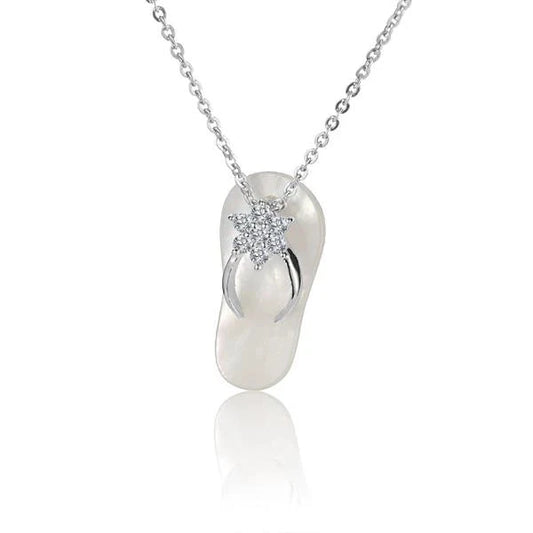 Sterling silver flower shell slipper pendant featuring a delicate design, perfect for jewelry and accessory collection.