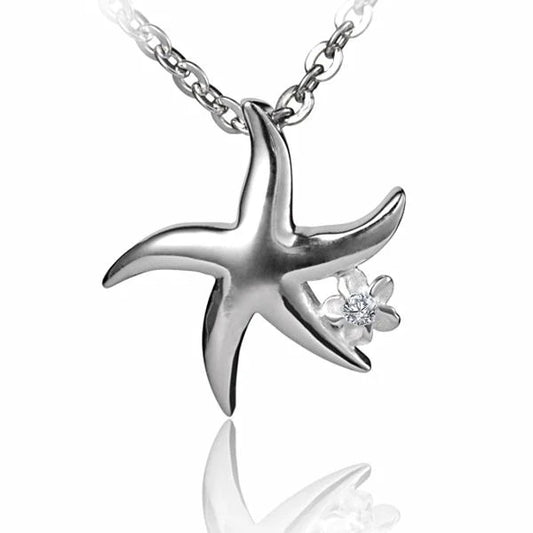 Starfish and plumeria pendant featuring a beach-inspired design, made by Ashley's Gift Shop, displayed against a neutral background.