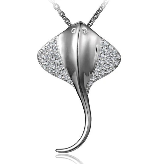 Stingray CZ pendant necklace featuring sparkling cubic zirconia stones, elegant jewelry piece by Ashley's Gift Shop.
