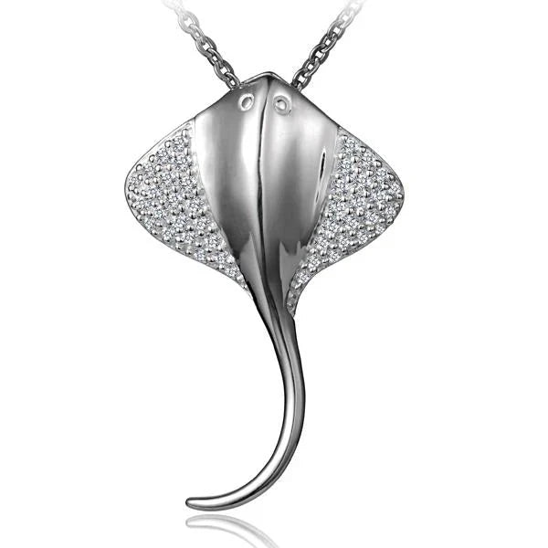 Hawaiian 925 Sterling Silver stingray CZ pendant featuring sparkling cubic zirconia accents, crafted for elegant jewelry.
