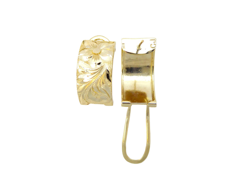 Hawaiian 14K Gold straight clip earring, 10mm size, shiny and smooth, designed for secure and stylish ear piercing.