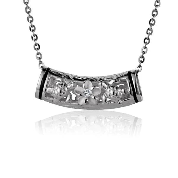 Hawaiian 925 Sterling Silver t-F-T Tube Slider B/B Pendant with engraved design, featuring a sleek, modern jewelry piece.