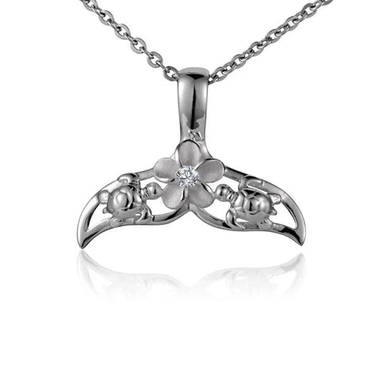 T-F-T Whaletail pendant by Ashley's Gift Shop, close-up of silver-tone pendant with whale tail design on a chain.
