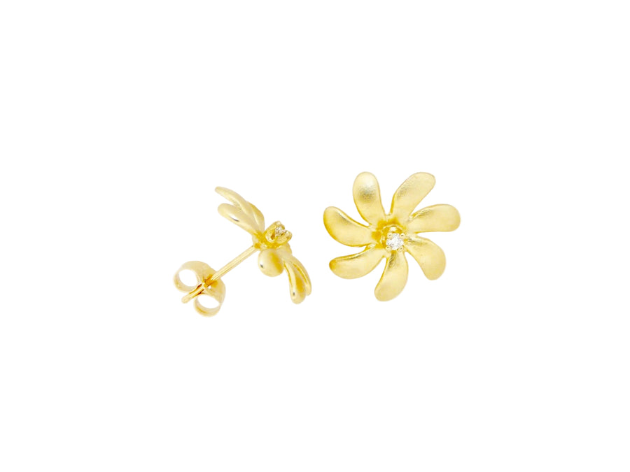 Hawaiian 14K Gold tiare earring with 6-point diamond, elegant jewelry piece with intricate design and sparkling gemstone.