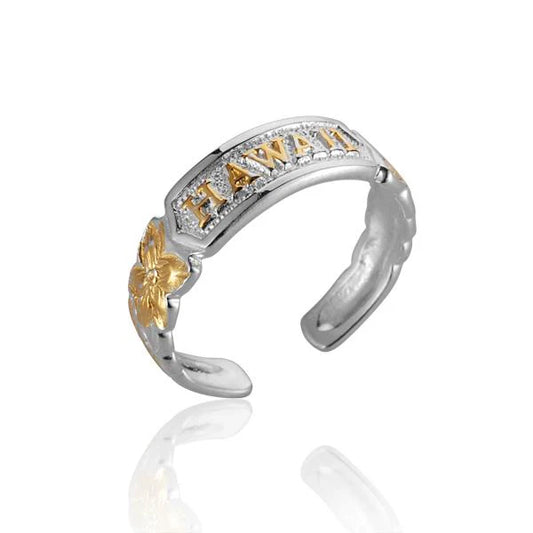 Sterling silver Hawaii scroll toe ring featuring intricate wave-inspired designs, crafted by Ashley's Gift Shop.