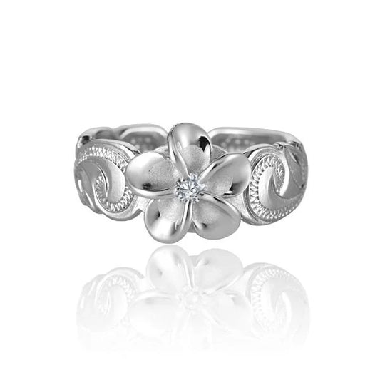 Sterling silver Plumeria CZ toe ring with 8mm flower design, crafted from 925 silver, perfect for summer jewelry styles.