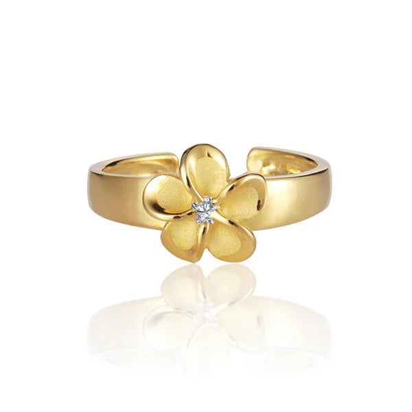 Hawaiian 925 Sterling Silver plumeria CZ toe ring with 8mm flower design, natural jewelry style.