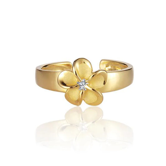 Sterling silver Plumeria CZ toe ring with 8mm gemstone, featuring a delicate floral design, perfect for beach or summer wear.