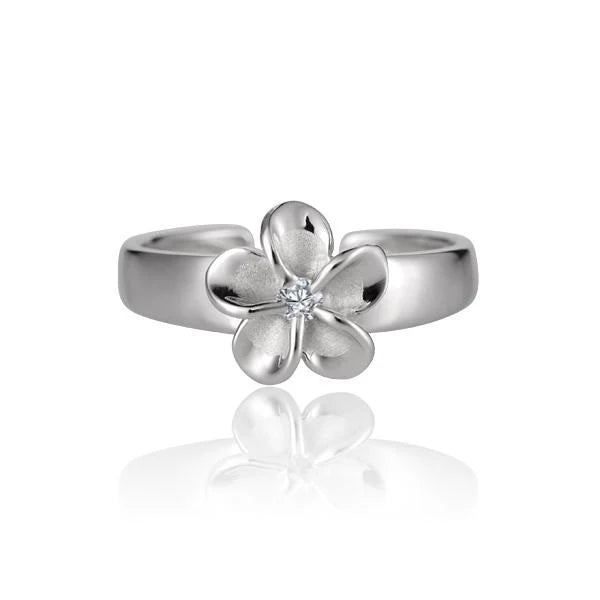 Hawaiian 925 Sterling Silver plumeria CZ toe ring with 8mm flower design.