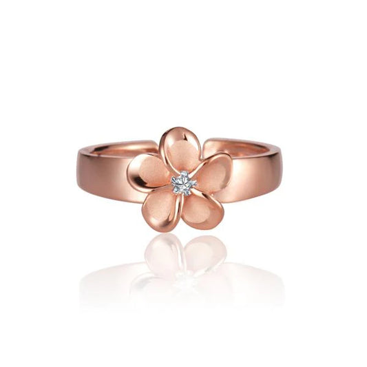 Sterling silver Plumeria CZ toe ring with 8mm flower design, crafted from 925 silver, perfect for summer footwear.