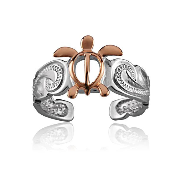 Hawaiian 925 Sterling Silver honu Scroll Toe Ring featuring intricate turtle and scroll design.