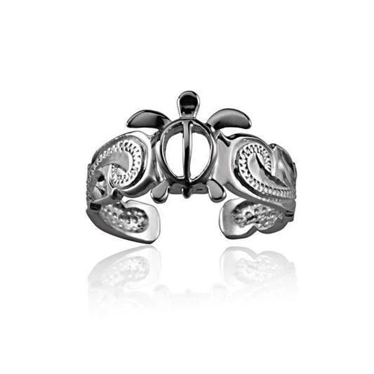 925 sterling silver Honu scroll toe ring with intricate turtle and scroll design, perfect for beach-inspired jewelry.