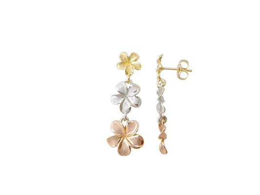 14K Tri-color Plumeria #1,2,3 #Stud Earring — Hawaiian jewelry from Ashley's Gift Shop