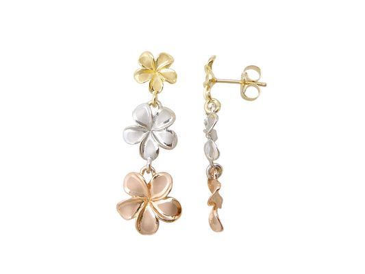 14K Tri-color Plumeria #2,3,4 #Stud Earring — Hawaiian jewelry from Ashley's Gift Shop