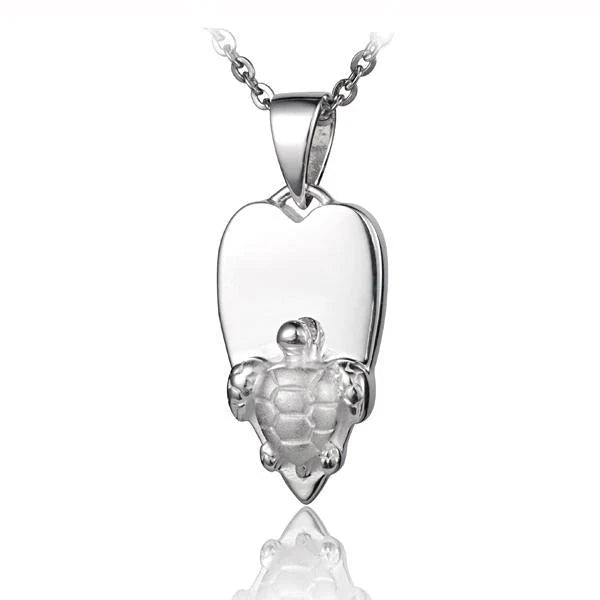 Hawaiian 925 Sterling Silver turtle heart pendant featuring a detailed turtle design.