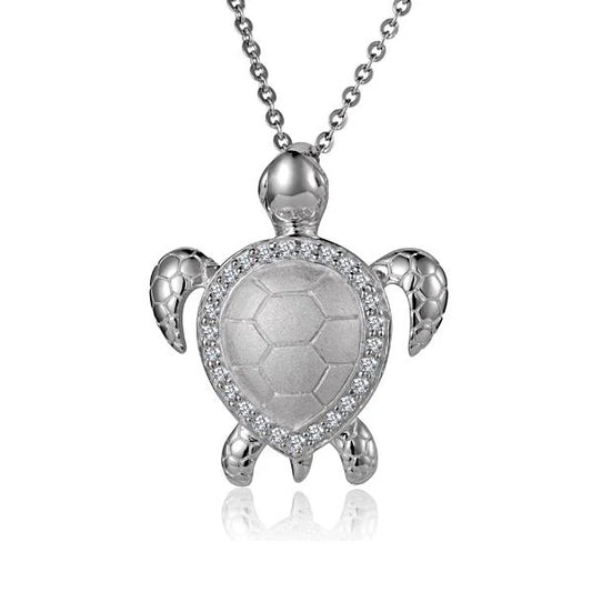 Turtle Sand CZ pendant featuring sparkling cubic zirconia stones, crafted by Ashley's Gift Shop, close-up of the jewelry piece.