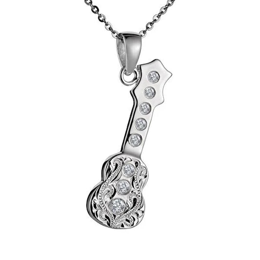 Ukulele CZ Scroll Pendant by Ashley's Gift Shop featuring a detailed musical instrument charm in silver tone.