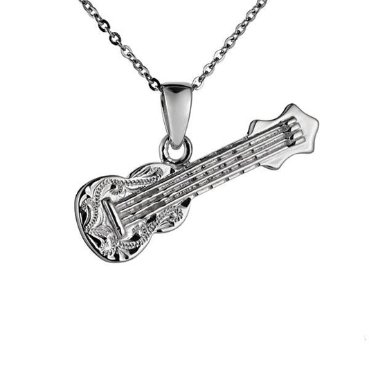 Ukulele scroll pendant necklace from Ashley's Gift Shop, featuring a detailed musical instrument charm on a chain.