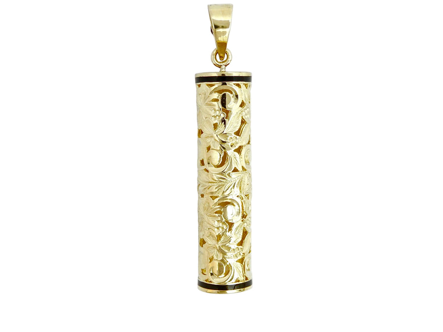 Hawaiian 14K Gold large 14K gold vertical floater pendant with sleek design, elegant jewelry piece.