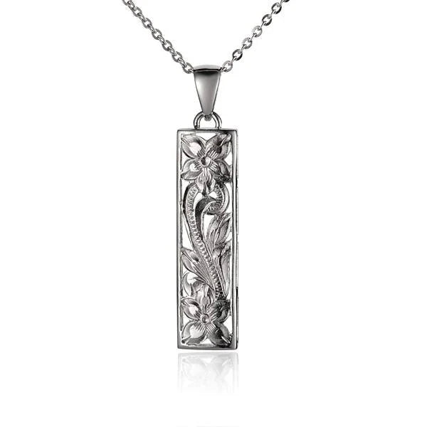 Hawaiian 925 Sterling Silver vertical S/T Scroll Pendant, 10mm, featuring intricate engraved design.