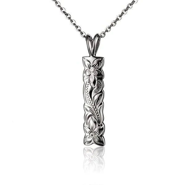 Hawaiian 925 Sterling Silver vertical Scroll Pendant, 6mm, with intricate scroll design.