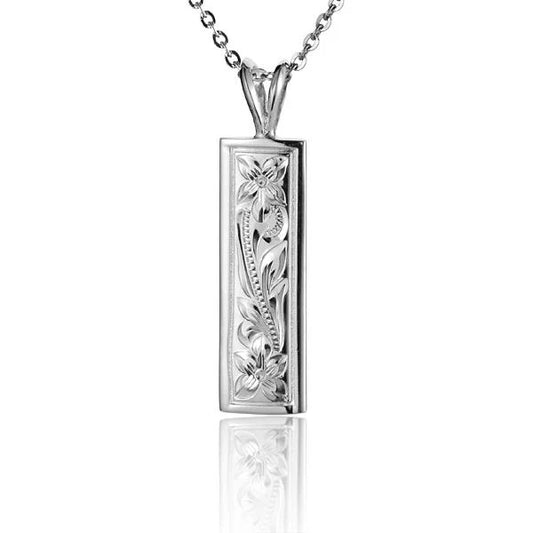 Vertical Scroll Pendant 8mm by Ashley's Gift Shop showcasing a detailed, elegant silver pendant with intricate scroll design.