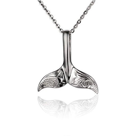 Large Whaletail Engraved Pendant by Ashley's Gift Shop featuring detailed engraving on a silver-toned pendant.