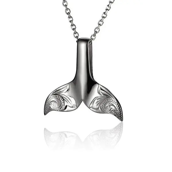 Hawaiian 925 Sterling Silver large 925 sterling silver Whaletail Engraved Pendant with detailed carving, designed.