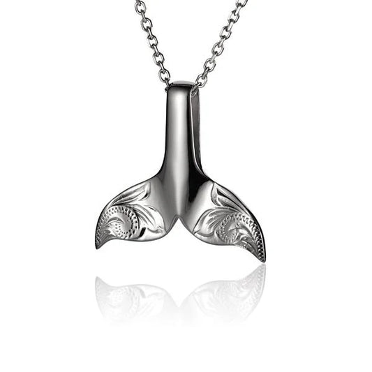 Large Ashley's Gift Shop Whaletail Engraved Pendant showcasing intricate detailing on a silver-tone jewelry piece.