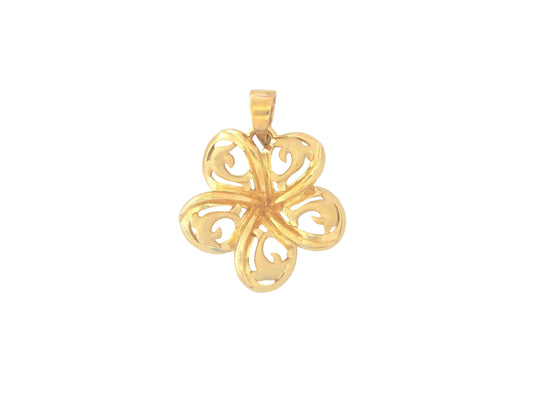 14K Plumeria Pend #6 w/Cut-Out Dolphin — Hawaiian jewelry from Ashley's Gift Shop