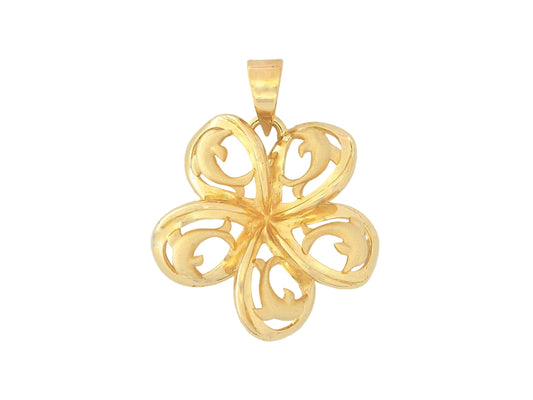 14K Plumeria Pend #7 w/Cut-Out Dolphin — Hawaiian jewelry from Ashley's Gift Shop