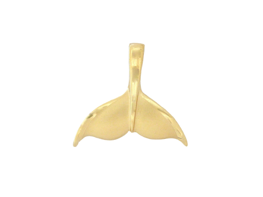 Hawaiian 14K Gold whale tail pendant with polished finish, featuring a detailed design.