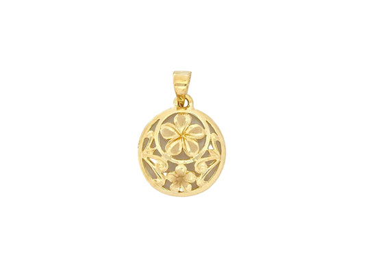 14K Round Plumeria Pendant PL Med. — Hawaiian jewelry from Ashley's Gift Shop