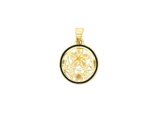 14K Round Plumeria Pendant BB Med. — Hawaiian jewelry from Ashley's Gift Shop