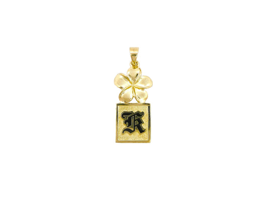 14K Plumeria R/E Init. Square Pendant — Hawaiian jewelry from Ashley's Gift Shop