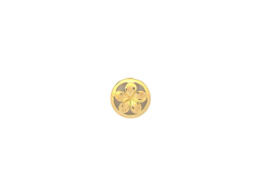 Hawaiian 14K Gold circle Plumeria pendant with detailed flower design.