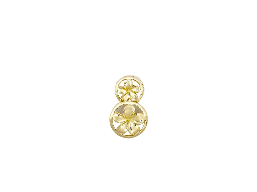 Hawaiian 14K Gold tiered circle pendant necklace with two interconnected circles, featuring a polished finish and elegant.
