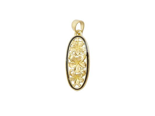 14K 3 Plumeria Tapered Pend. w/Frame BB — Hawaiian jewelry from Ashley's Gift Shop