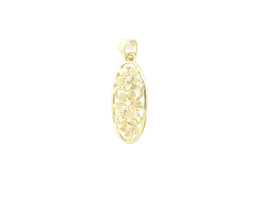 14K 3 Plumeria Tapered Pend. w/Frame PL — Hawaiian jewelry from Ashley's Gift Shop