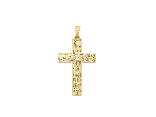 14K C/O Cross PL/Med w/10 pt.diam — Hawaiian jewelry from Ashley's Gift Shop