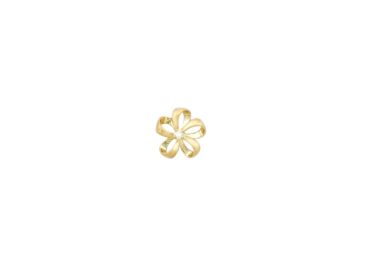 Hawaiian 14K Gold ribbon plumeria pendant with small size and detailed flower design.