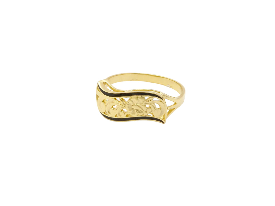 Hawaiian 14K Gold napua C/O ring, 6mm width, adjustable to size 8, elegant jewelry design.