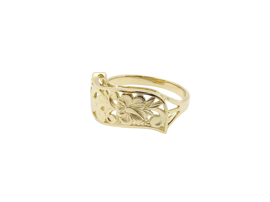 Hawaiian 14K Gold napua C/O ring with 8mm width in size 8, featuring a polished, elegant design for women.