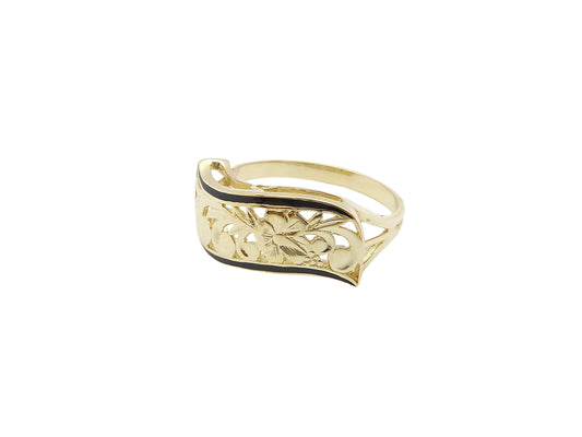 Hawaiian 14K Gold napua C/O ring in size 8 with an 8mm band, featuring a sleek, polished design.