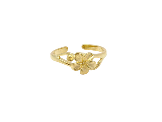 Hawaiian 14K Gold plumeria toe ring featuring a delicate floral design.