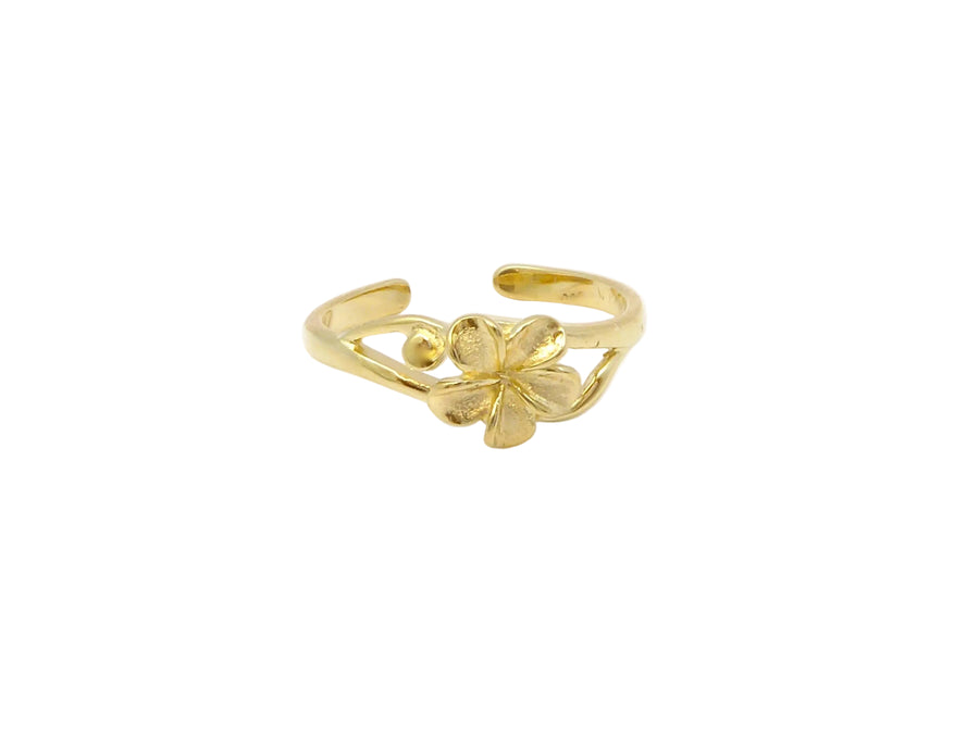 Hawaiian 14K Gold plumeria toe ring featuring a delicate floral design.